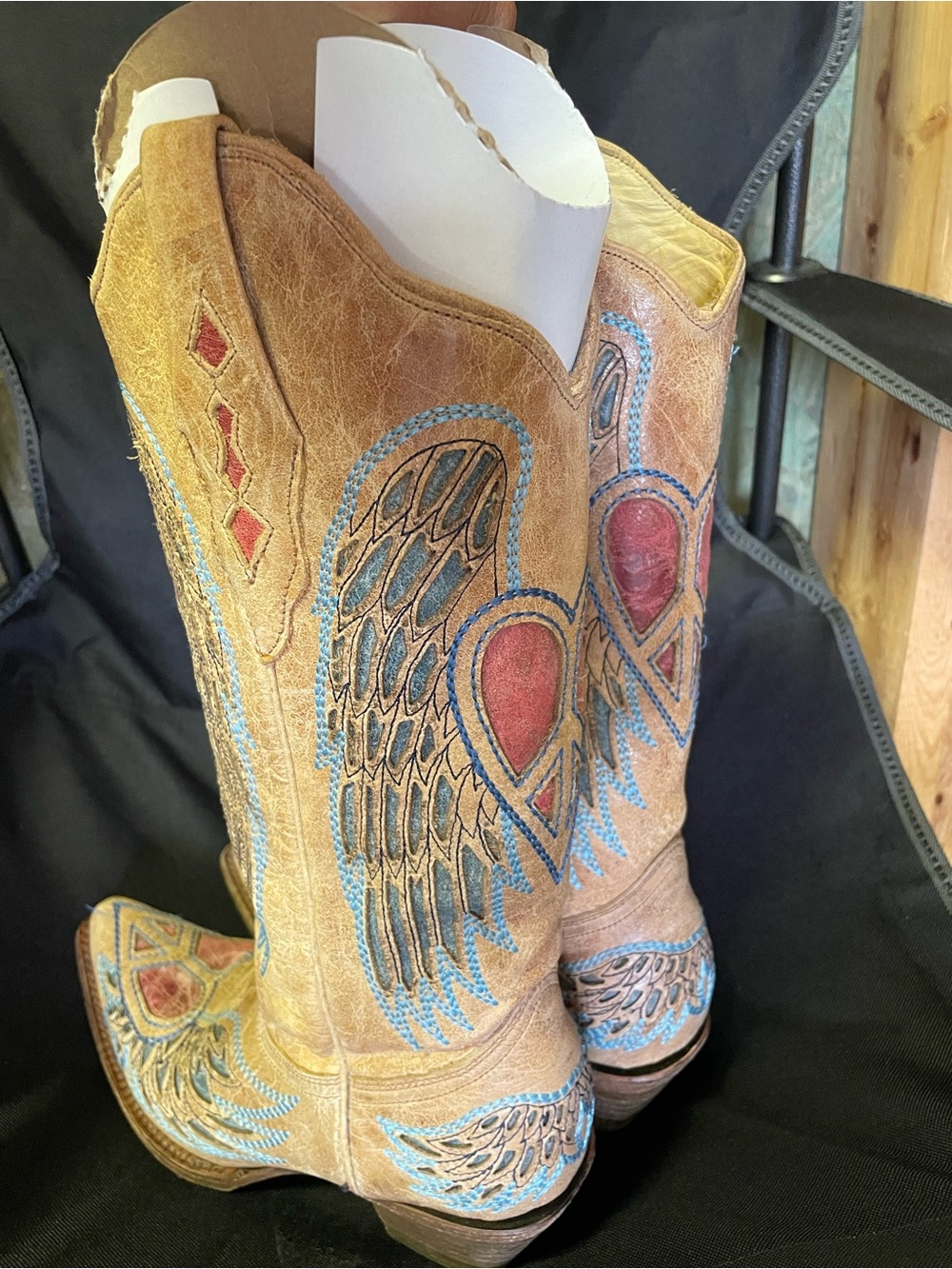 Corral Vintage Leather Cowboy Boots, Blue Jean Wing Embroidery - Picture 5 of 13
